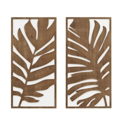 Madison Park Birch Botanical Two-tone Wood Panel Wall Decor Set in Monstera, 16"W x 32"H x 1"D (2) MP95B-0361