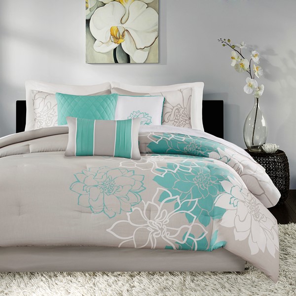Madison Park Lola Printed Cotton Sateen Comforter Set in Aqua, King MP10-2640 - Image 5
