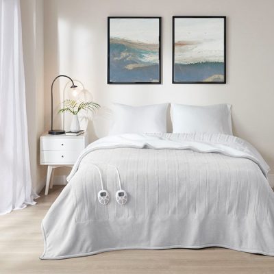 Serta Fleece to Sherpa Heated Blanket in Light Grey, Twin ST54-0137