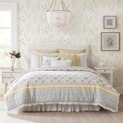 Madison Park Dawn 9 Piece Cotton Percale Comforter Set in Yellow, Cal King MP10-7279