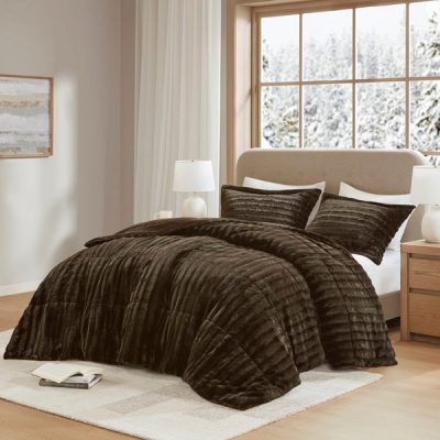 Madison Park Duke Faux Fur Comforter Mini Set in Chocolate, Full/Queen MP10-3068