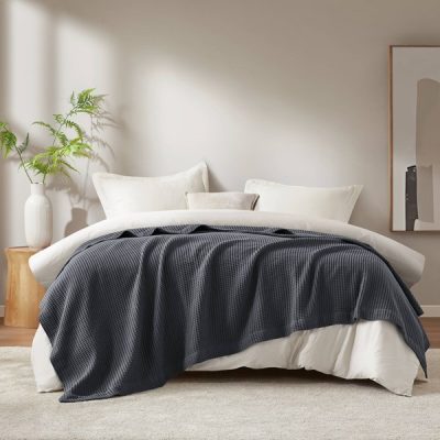 Madison Park Waffle Weave Cotton Blanket in Dark Grey, Full/Queen BR51N-5004