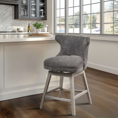 Madison Park Emmett 360-degree swivel counter stool with nailheads in Charcoal, One Size MP104-1119