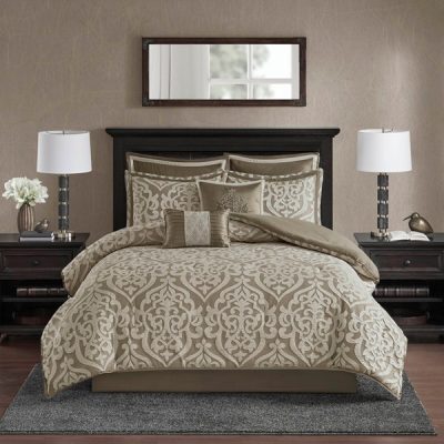Madison Park Odette 8 Piece Jacquard Comforter Set in Tan/Ivory, Cal King MP10-6289