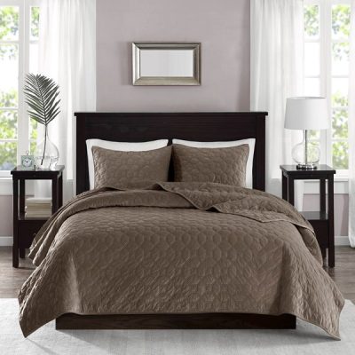Madison Park Harper 3 Piece Velvet Quilt Set in Taupe, King/Cal King MP13-3306