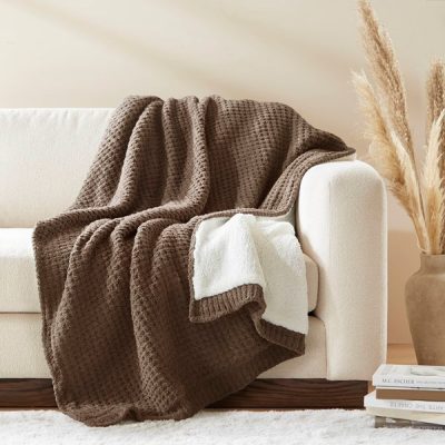 Madison Park Rowan Waffle Knit Chenille Throw in Brown, 50x60" MP50-8272