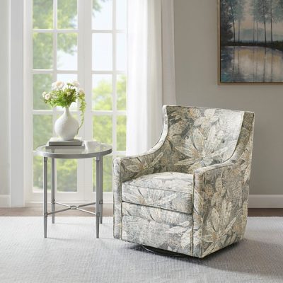 Madison Park Alana Curve Back Swivel Glider Chair in Blue Multi, One Size MP103-0731