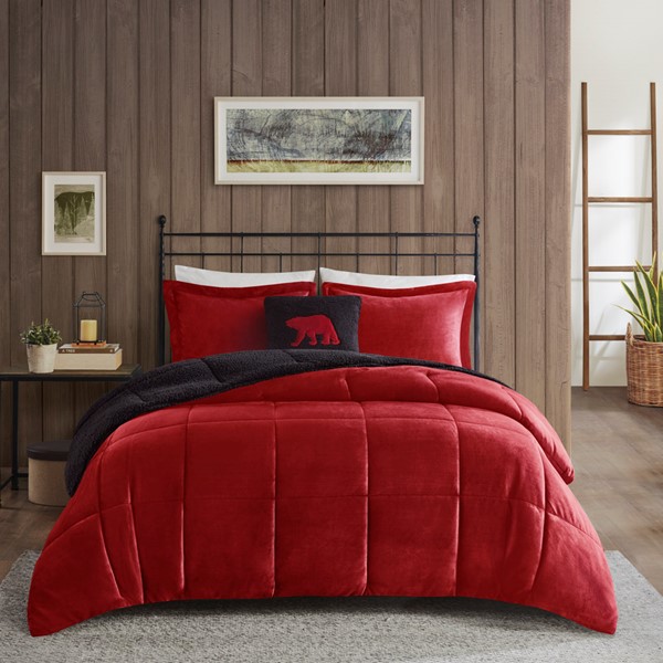 Woolrich Alton Plush to Sherpa Down Alternative Comforter Set in Red/Black, Full/Queen WR10-2065 - Image 5