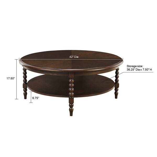 Martha Stewart Philippe Round Coffee Table with Shelf in Brown, One Size MT120-1202 - Image 5