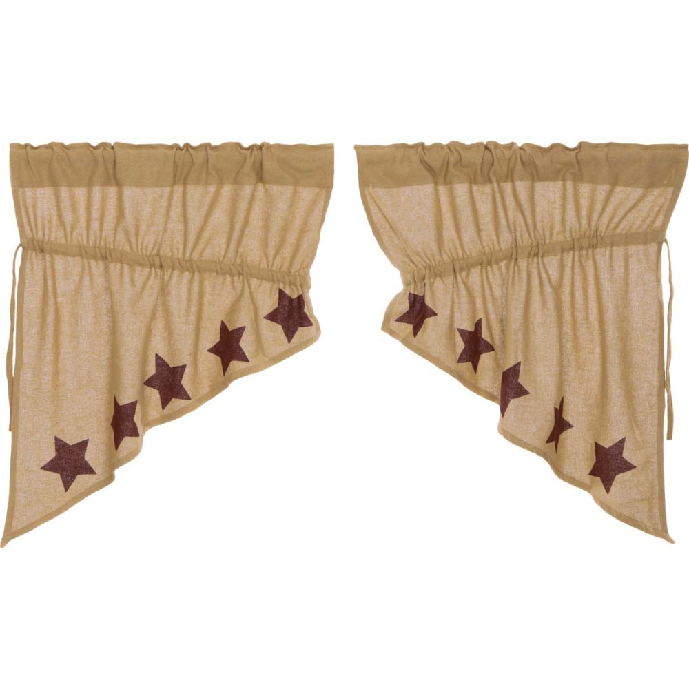 Burlap w/Burgundy Stencil Stars Prairie Swag Set of 2 36x36x18 - Image 2