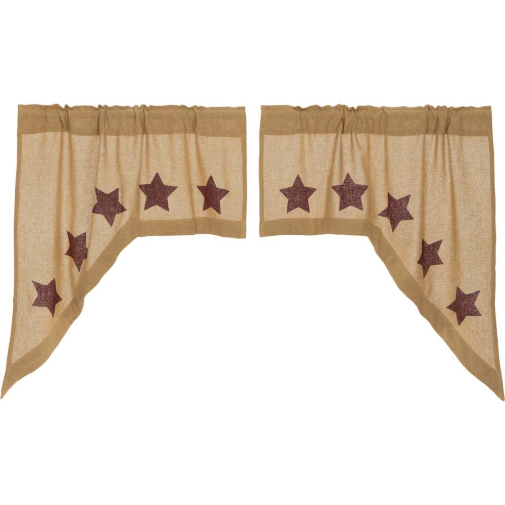 Burlap w/Burgundy Stencil Stars Swag Set of 2 36x36x16 - Image 2
