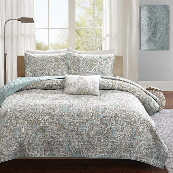 Madison Park Pure Ronan 4 Piece Cotton Quilt Set with Trhow Pillow in Blue, Full/Queen MPP13-049 - Image 2
