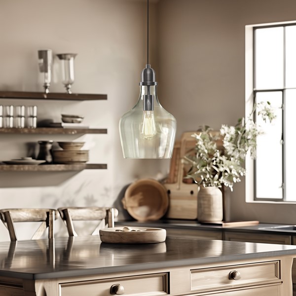 INK+IVY Auburn Bell Shaped Hanging Glass Pendant Light in Bronze/Clear, Dia.9" MP151-0198 - Image 6