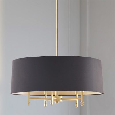 Hampton Hill Presidio 5-Light Dimmable Chandelier with Drum-shaped Fabric Shade & Adjustable Height in Gold/Black, One Size FB150-1153