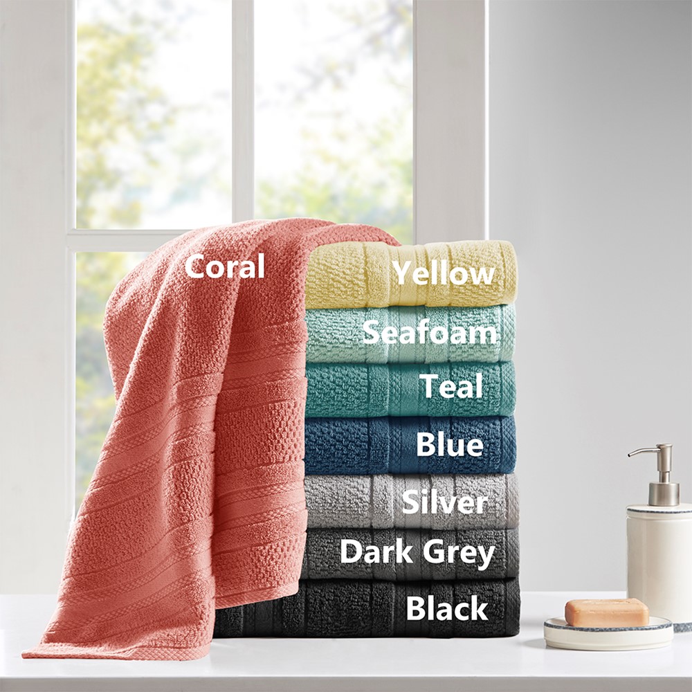 Madison Park Essentials Adrien Super Soft Cotton Quick Dry Bath Towel 6 Piece Set in Coral, 6-Piece MPE73-664 - Image 2