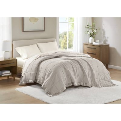 Madison Park Windom Lightweight Down Alternative Blanket with Satin Trim in Grey, King MP51-1535