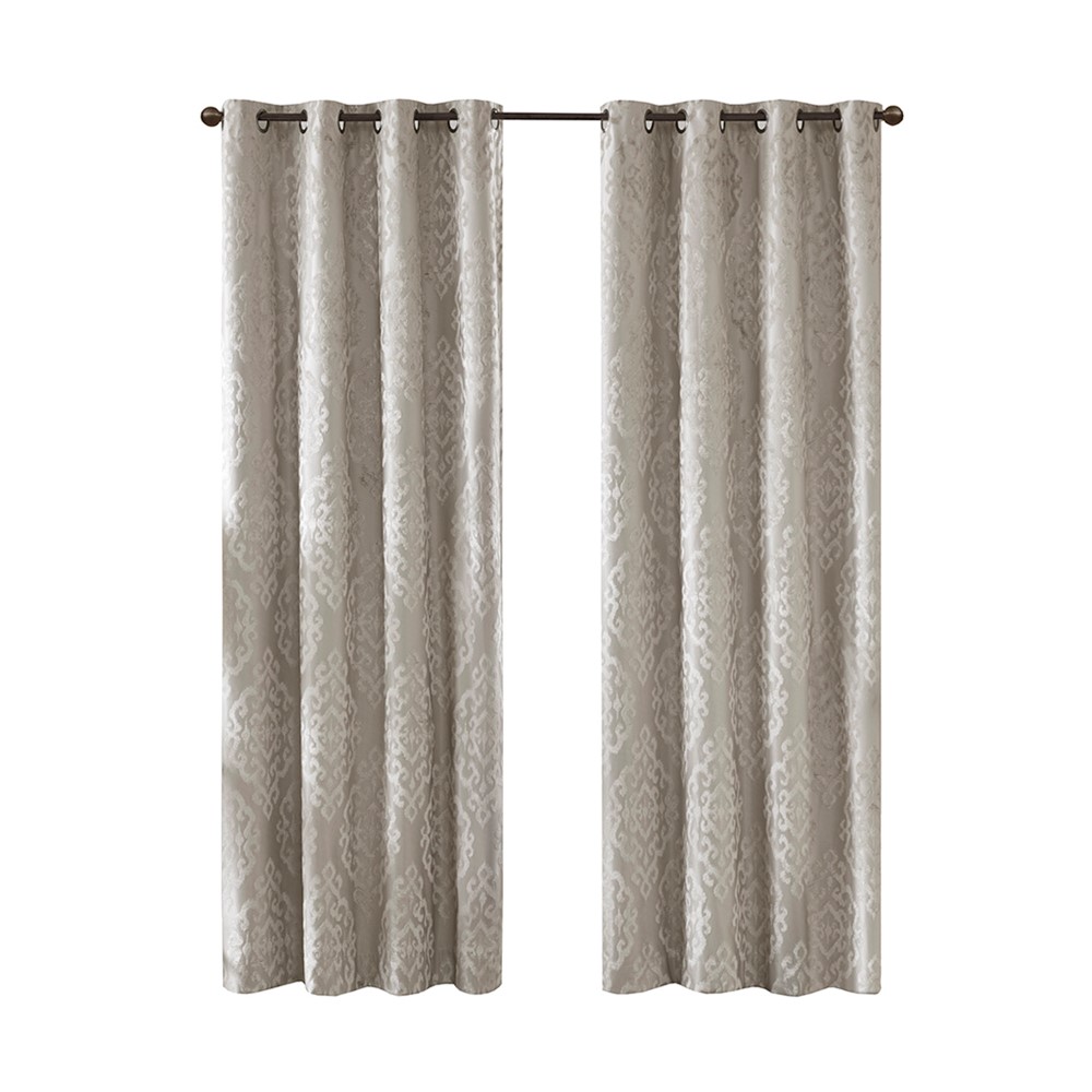 SunSmart Mirage Knitted Jacquard Damask Total Blackout Grommet Top Curtain Panel in Silver, 50x108" SS40-0018 - Image 4