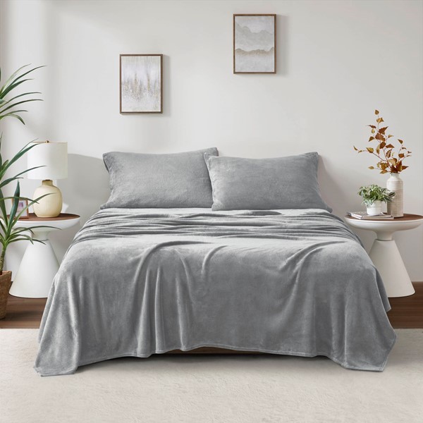 True North by Sleep Philosophy Soloft Plush Micro Plush Sheet Set in Grey, King BL20-0872