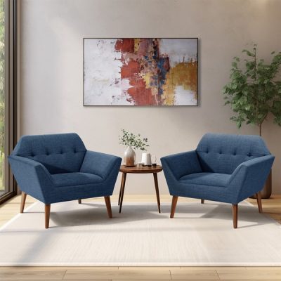 INK+IVY Newport Wide Mid-Century Modern Lounge Chair Set of 2 in Blue, Set of 2 II100-0526