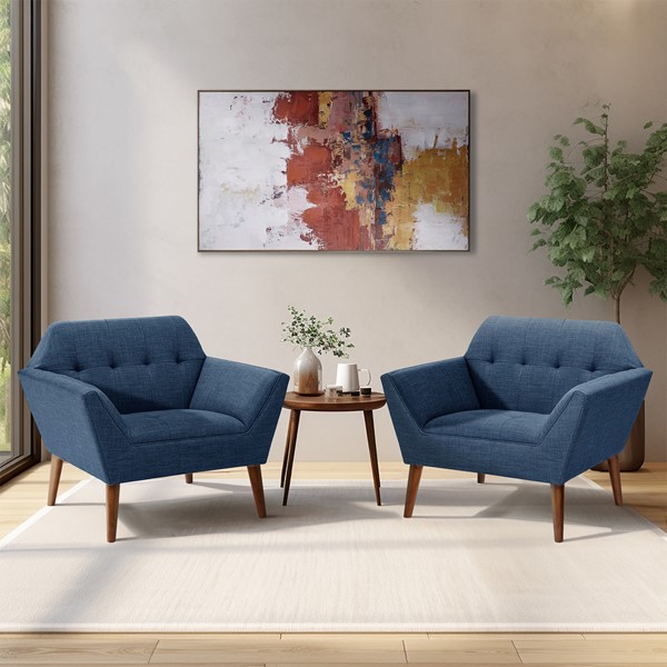 INK+IVY Newport Wide Mid-Century Modern Lounge Chair Set of 2 in Blue, Set of 2 II100-0526