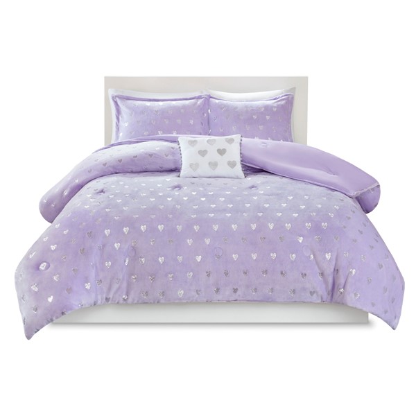 Mi Zone Rosalie Metallic Printed Plush Comforter Set with Throw Pillow in Purple/Silver, Twin/Twin XL MZ10-0573 - Image 3