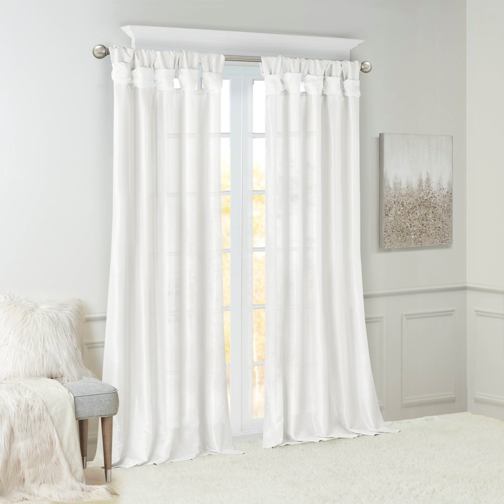 Madison Park Emilia 100% Polyester Solid Faux Silk Lined Twist Tab Window Curtain in White, 50x108" MP40-2683 - Image 3