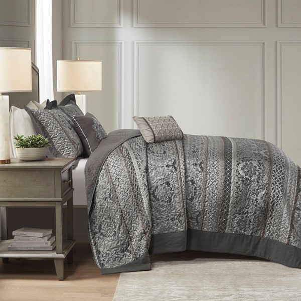 Madison Park Bellagio 5 Piece Reversible Jacquard Bedspread Set in Grey, King MP13-8783 - Image 3