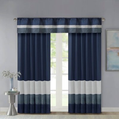 Madison Park Amherst Polyoni Pintuck Window Valance in Navy, 50x18" MP41-2231