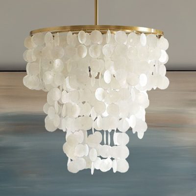 INK+IVY Isla Dimmable Layered Capiz Shell Chandelier in White, One Size MPS150-0093