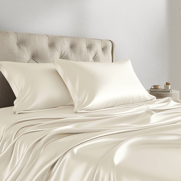 Madison Park Essentials Satin Luxury Sheet Set in Ivory, Cal King MPE20-906 - Image 3