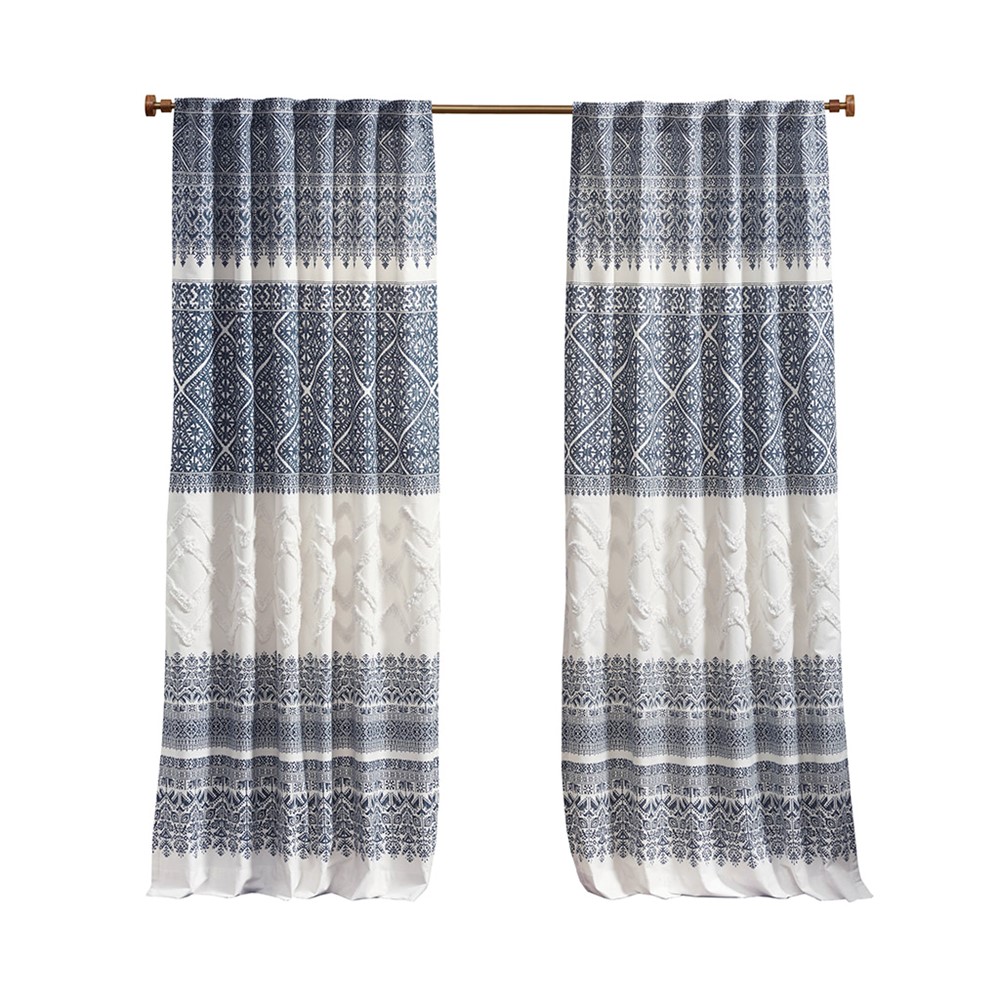 INK+IVY Mila Cotton Printed Curtain Panel with Chenille detail and Lining in Navy, 50x84" II40-1182 - Image 7