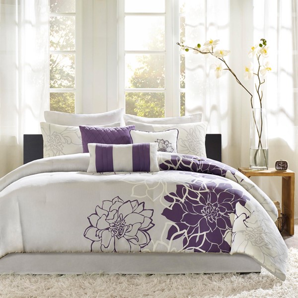 Madison Park Lola Printed Cotton Sateen Comforter Set in Taupe Grey/Purple, King MP10-258 - Image 7