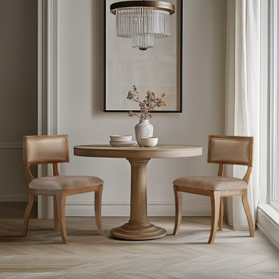 Madison Park Signature Marie Upholstered Split-Back Dining Chairs with Curved Wood Frame (Set of 2) in Beige/Light Natural, Set of 2 MPS100-0042