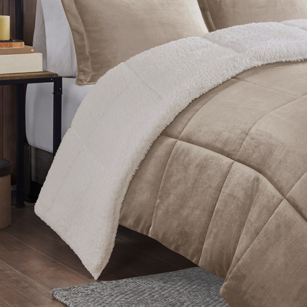 Woolrich Alton Plush to Sherpa Down Alternative Comforter Set in Taupe/Ivory, Full/Queen WR10-2417 - Image 5