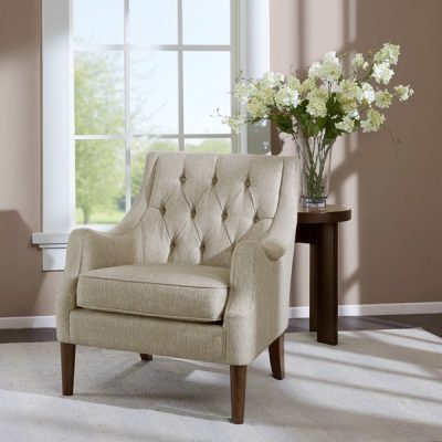 Madison Park Qwen Button Tufted Accent Chair in Beige, One Size FPF18-0514