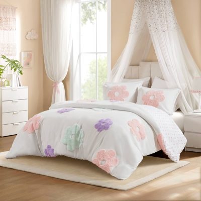 Urban Habitat Kids Gracie Floral Reversible Tufted Chenille Duvet Cover Set in White/Purple, Full/Queen UHK12-0229