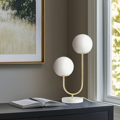 510 Design Zusa Metal 2-Light Globe Table Lamp in Gold/White, One Size 5DS153-0046