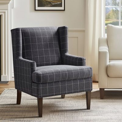 Martha Stewart Decker Plaid Wingback Armchair in Charcoal, One Size MT100-0106