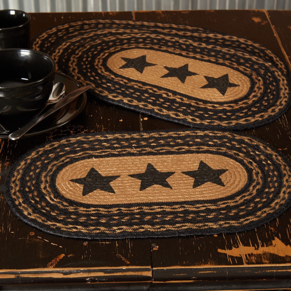 Farmhouse Jute Placemat Stencil Stars Set of 6 12x18 - Image 2