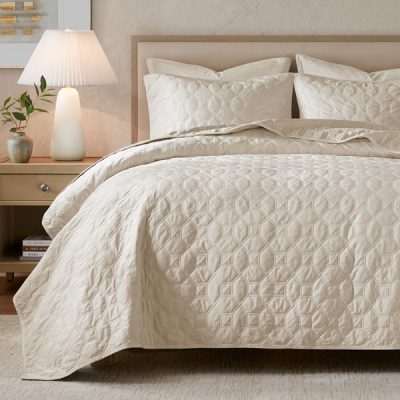 Madison Park Harper 3 Piece Velvet Quilt Set in Ivory, Full/Queen MP13-3301