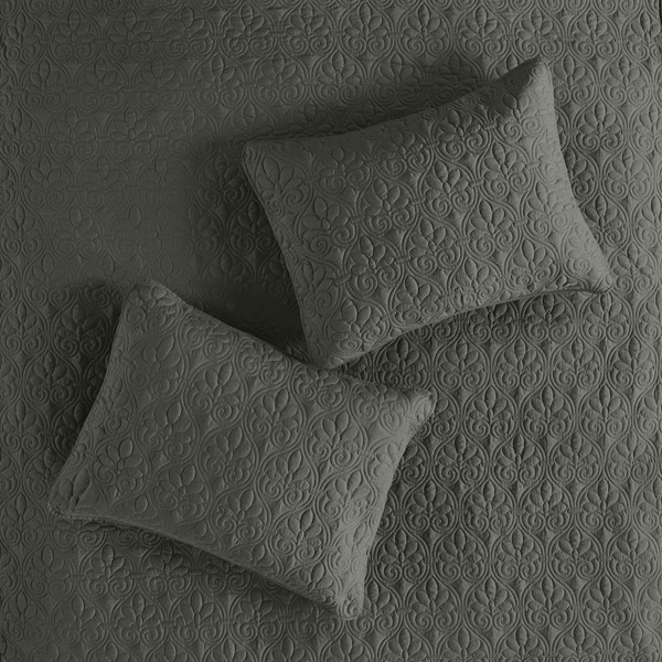 Madison Park Quebec 3 Piece Split Corner Pleated Quilted Bedspread in Dark Grey, Queen MP13-6474 - Image 5