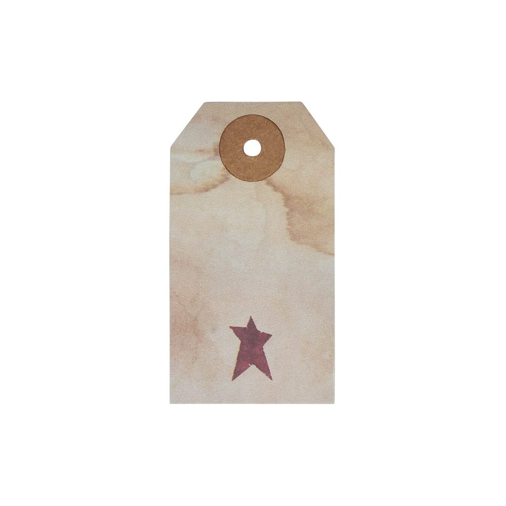Primitive Star Tea Stained Paper Tag Burgundy 2.75x1.5 w/ Twine Set of 50 - Image 2