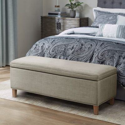 Martha Stewart Caymus Rectangular Soft Close Storage Bench in Light Grey, One Size MT105-0156