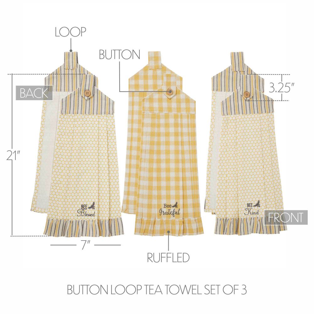 Buzzy Bees Button Loop Tea Towel Set of 3 - Image 4