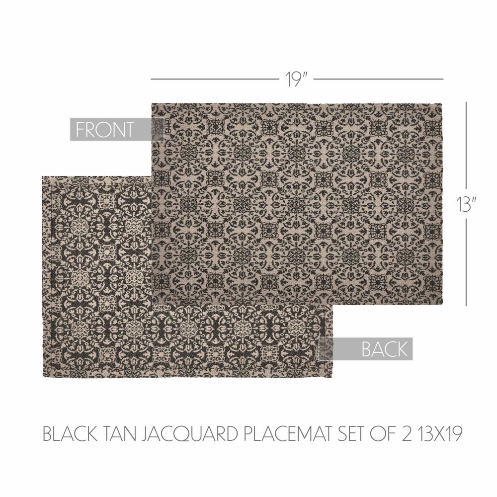 Custom House Black Tan Jacquard Placemat Set of 2 13x19 - Image 4