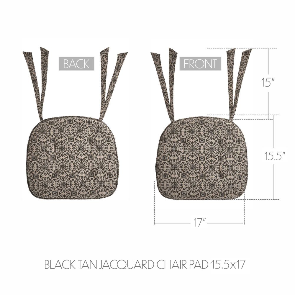 Custom House Black Natural Jacquard Prim Country Chair Pad 15.5x17 - VHC Brands - Image 5