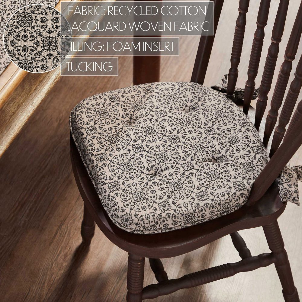Custom House Black Natural Jacquard Prim Country Chair Pad 15.5x17 - VHC Brands - Image 4