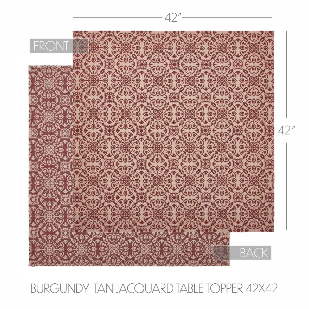 Custom House Burgundy Tan Jacquard Table Topper 42x42 - Image 5