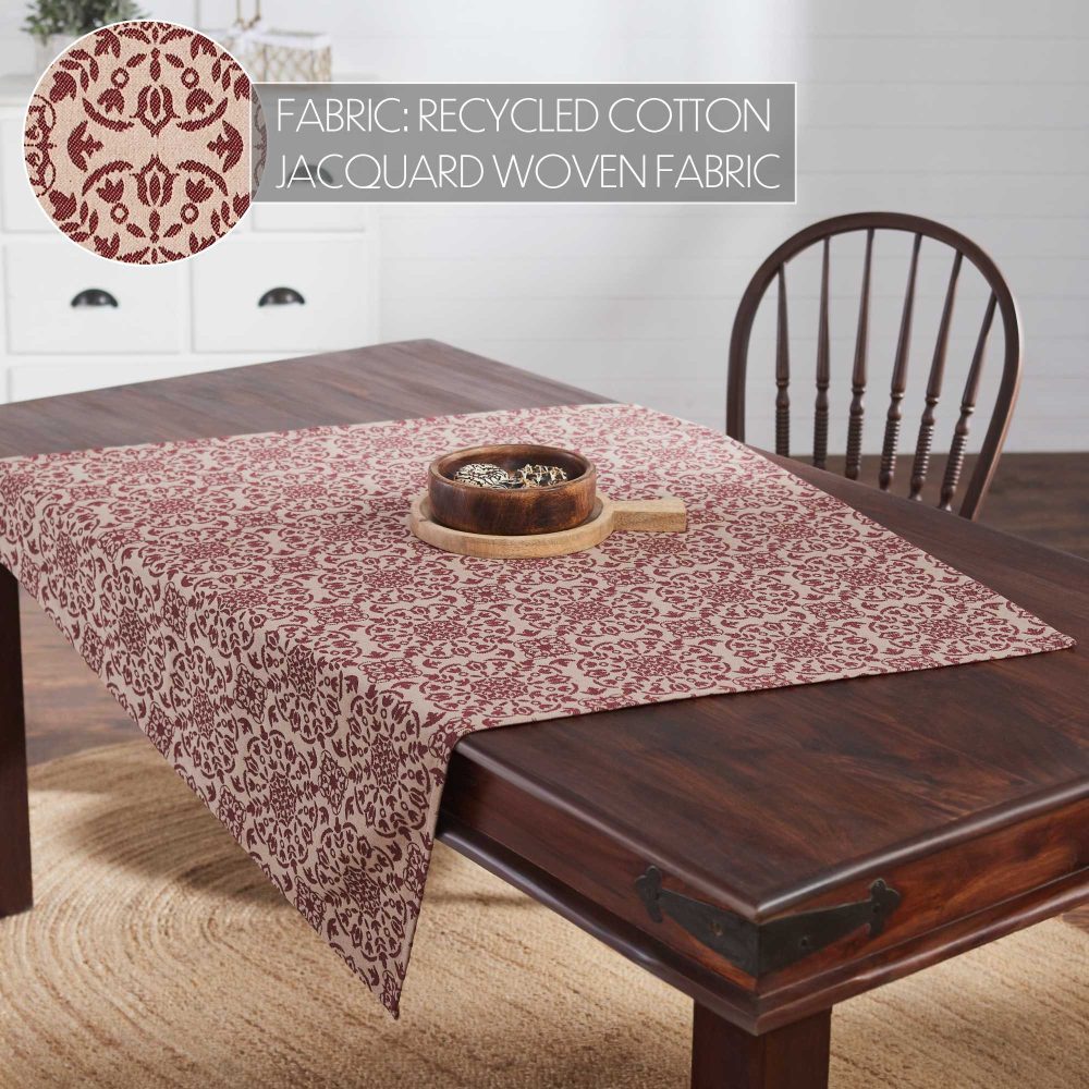 Custom House Burgundy Tan Jacquard Table Topper 42x42 - Image 4