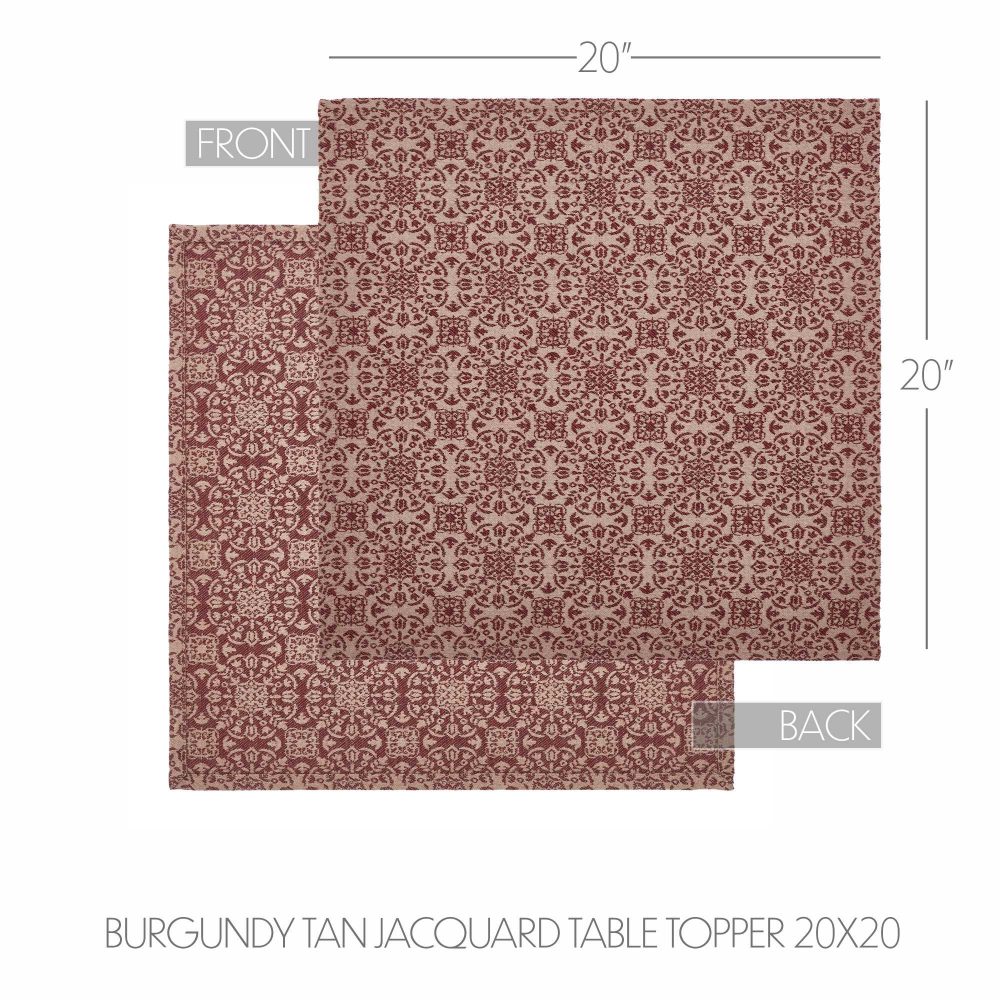 Custom House Burgundy Tan Jacquard Table Topper 20x20 - Image 4